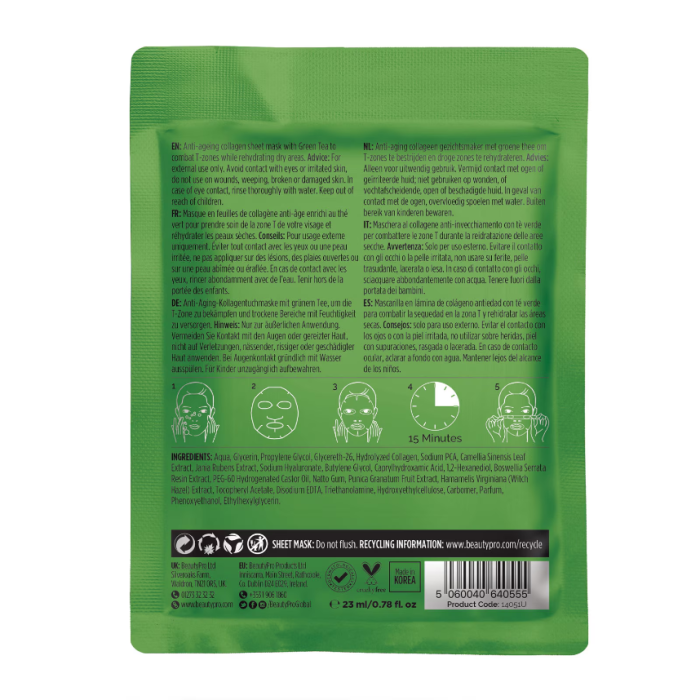 BeautyPro REJUVENATING Collagen Sheet Mask with Green Tea Extract 23g - Image 2