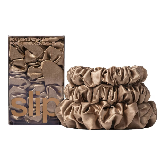 SLIP Back to Basics - Light Brown Pure Silk Scrunchie Set 3 pieces