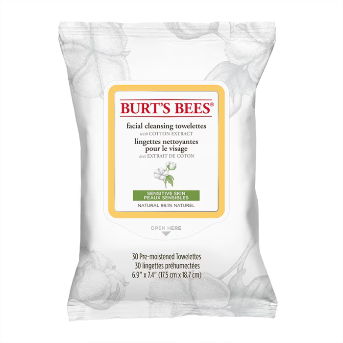 Burt’s Bees® Sensitive Facial Cleansing Towelettes with Cotton Extract 30 Pack